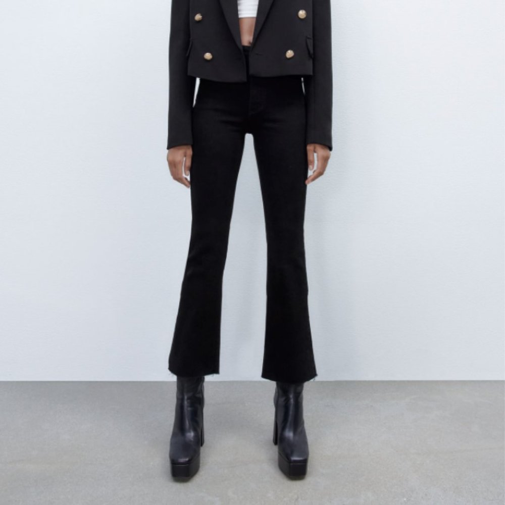 Zara Black Cropped Flare Jeans